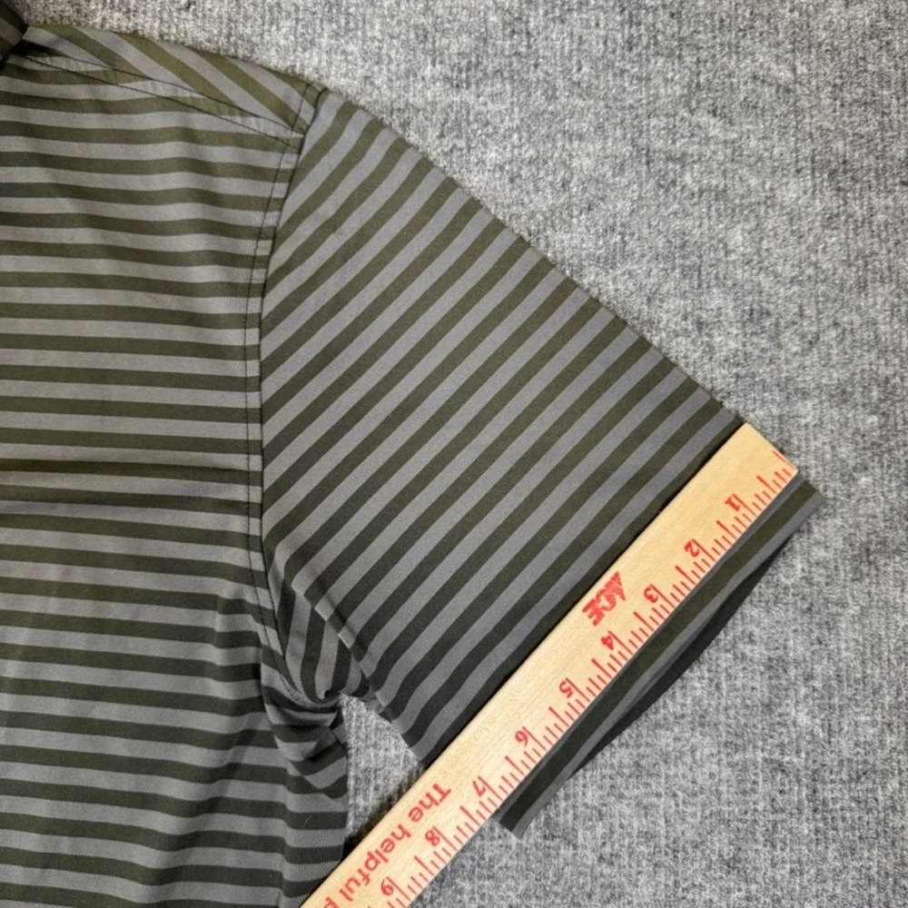 Adidas adiPure Mens Striped Golf Polo Shirt Green Grey Short Sleeve Size M